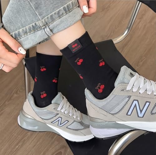 Image of Women's Cute Crew Socks, Casual Athletic Cotton Bowknot Cherry Calf Novelty Socks for Women