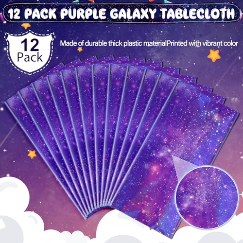 Image of 12Pcs Iridescent Space Tablecloths, Disposable Plastic Purple Galaxy Table Cloth Rectangle Table Covers for Space Starry Night Star Theme Party Birthday Party Decorations, 54x108 Inch