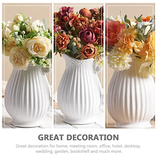 Vaguelly Ceramic Pitcher Vase 8 Inch Vintage Rustic Porcelain French Pitcher Jug Milk Can Decorative Bouquet Holder White Pots Dried Floral Arrangement Household Wedding Supplies