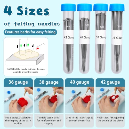 Image of Mayboos 60 Colors Needle Felting Kit with Assorted Wool Roving & Needles | Soft Felting Wool, with 4 Sizes Felting Needles 60 Pcs Total &3 Wooden Handles for Adults & Beginners DIY Felting