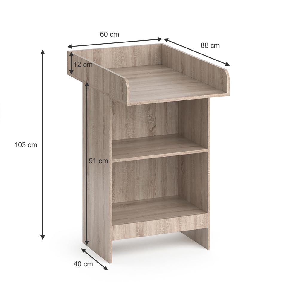 Vicco Wickelkommode Leo Sonoma 60 x 103 cm offenes Regal abnehmbarer Wickelaufsatz