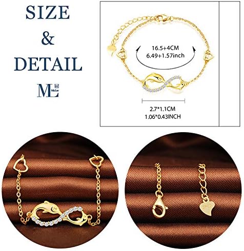 MicLee Woman's girl's Bracelet, 925 Sterling Silver bracelet, Dolphin and infinity symbol bracelet, with mini hollow heart - Image 3