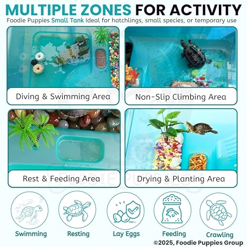 Image of Foodie Puppies Rectangle Turtle Tank Aquarium (Small - 1 FT /13 In Length) with Lid, Ramp | Basking Platform for Turtle Habitat, Reptile Breeding, Safe & Durable with Escape Prevention (No Accessories)