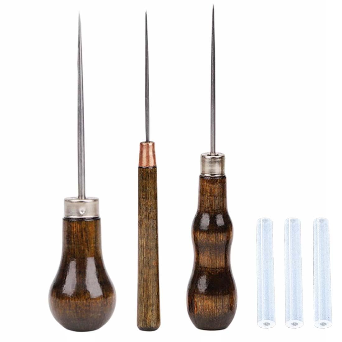 Tbest Poinçons à Manche En Bois 3 Pièces Bricolage Cuir Poinçon Pin