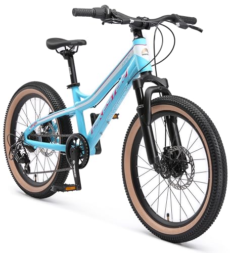 BIKESTAR Alu Mountainbike Jugendfahrrad 20 Zoll ab 6-9 Jahre Hardtail | 7 Gang Shimano Schaltung, Scheibenbremse, Federgabel | Kinder Fahrrad Weiß Türkis | Risikofrei Testen