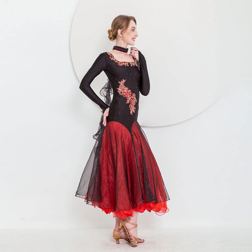ROYAL SMEELA Vestito Sala Nero Abiti Ballo Sociale Vestito Danza Valzer Tango Vestito da Tango Donne Vestito da Sala Vestiti Ballo Moderno Vestito Valzer Foxtrot Vestiti da Ballo Standard Nazionale