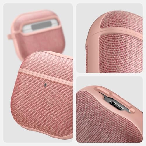 Image of Spigen Urban Fit Designed for AirPods 4 Case (2024) Premium Fabric Cover with Carabiner Key Chain - Rose Gold
