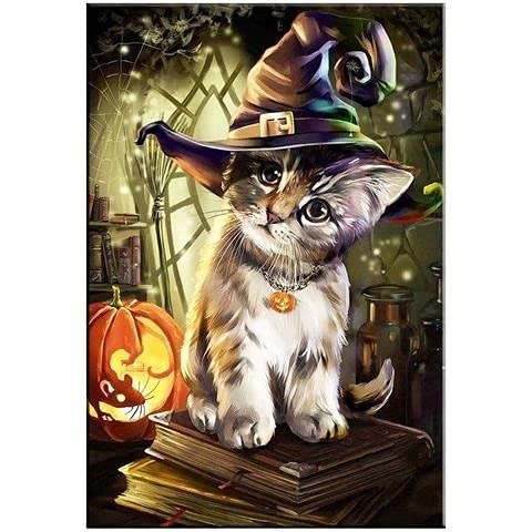 Diamond Painting Halloween Groß 40x50cm 5D Diamant Bilder Kinder Erwachsene Full Cross Kreuzstich Stickerei Malerei runde Steinchen Geburtstag- Weihnachtengeschenk Home Decoration Cover