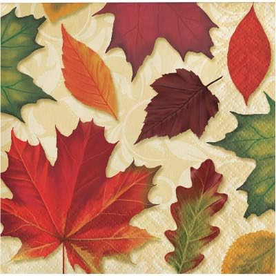 Fall Season Thanksgiving Party Decorations, Fall Leaves Pattern Printed Beverage Size Paper Napkins, Box of 192
