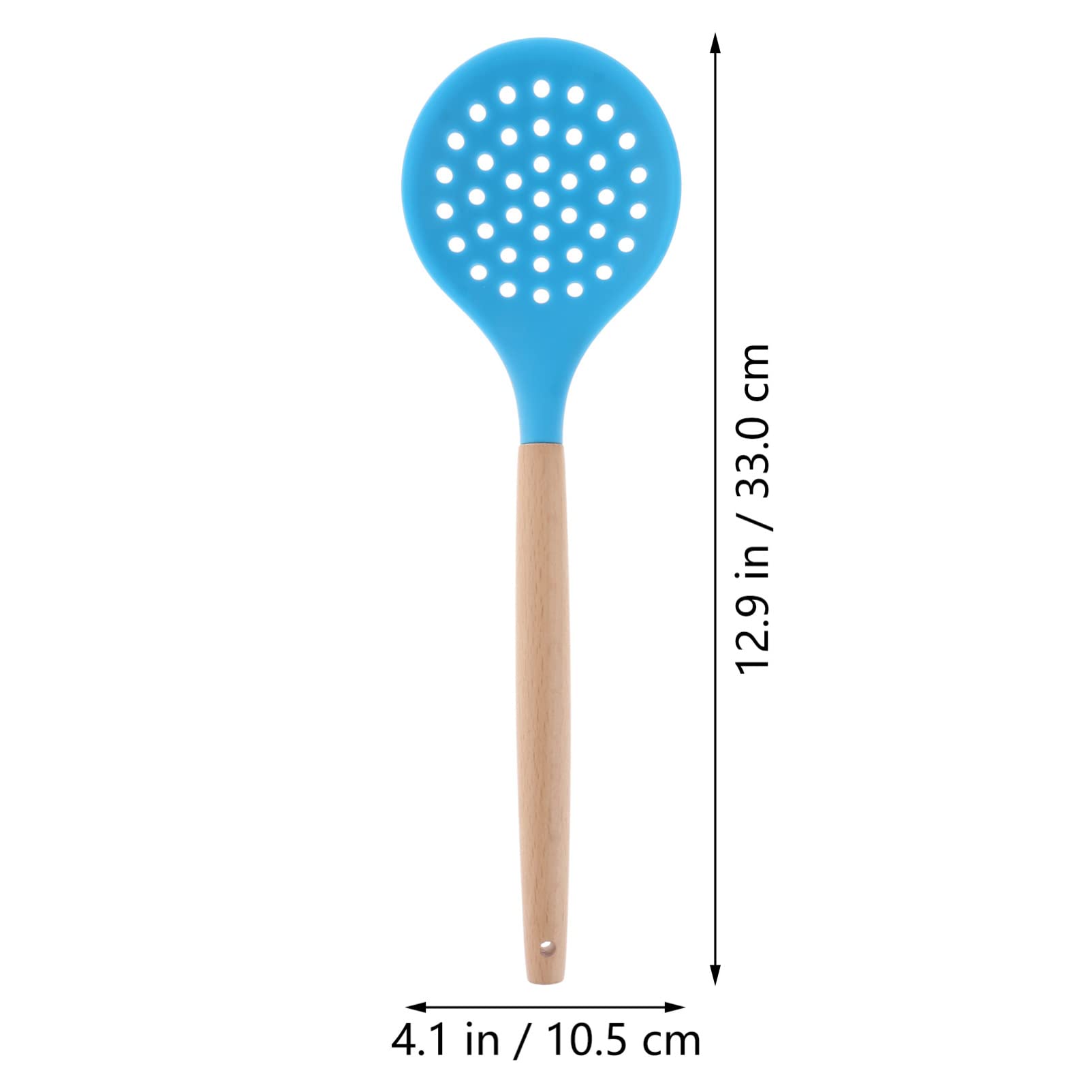 KICHOUSE Silicone Skimmer Spoon with Wooden Handle Heat Resistant Colander for Quick Oil Separation Kitchen Utensil for Home Restaurant and Bar Blue