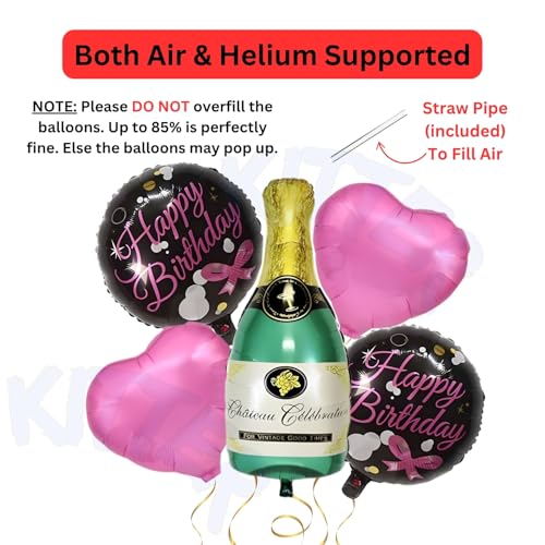 Image of KITTER Champagne Foil Balloons for Birthday - 5 pc Set with Big 32 inch Champagne Bottle for Decoration | Birthday Decoration Items for Men | Cheers Foil Balloon for Husband Wife |Party Decor for Men
