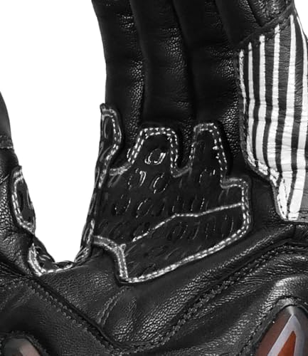 Image of Rynox Tornado Pro 5 Gloves | Semi-Gauntlet Motorcycle Riding Gloves with Carbon Fiber Protectors, Fast-R Palm Sliders | D3O Impact Foam and Touchscreen Compatibility - Black White, Small