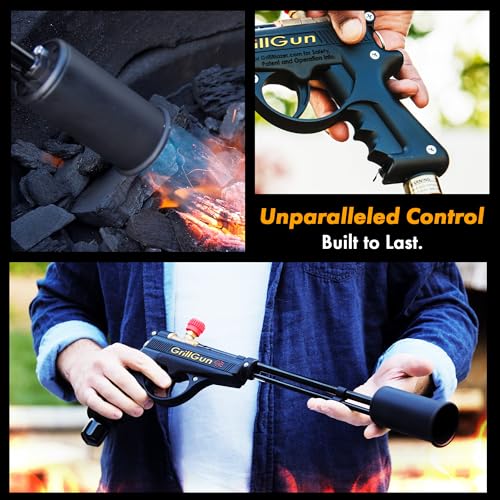 Grillblazer GrillGun Handheld Propane Torch – 400,000+ BTU Flame Torch for Instant Charcoal Ignition, Outdoor Cooking, Firepits, Camping, BBQ – Portable High-Power Blowtorch With Stand