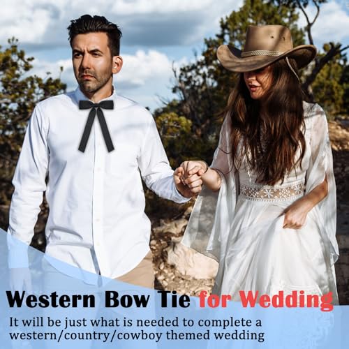 Image of Luckyvestir Western Bow Ties for Men Women, Black /Red Colonel Satin Ribbon String Bow Tie for Costume Uniform
