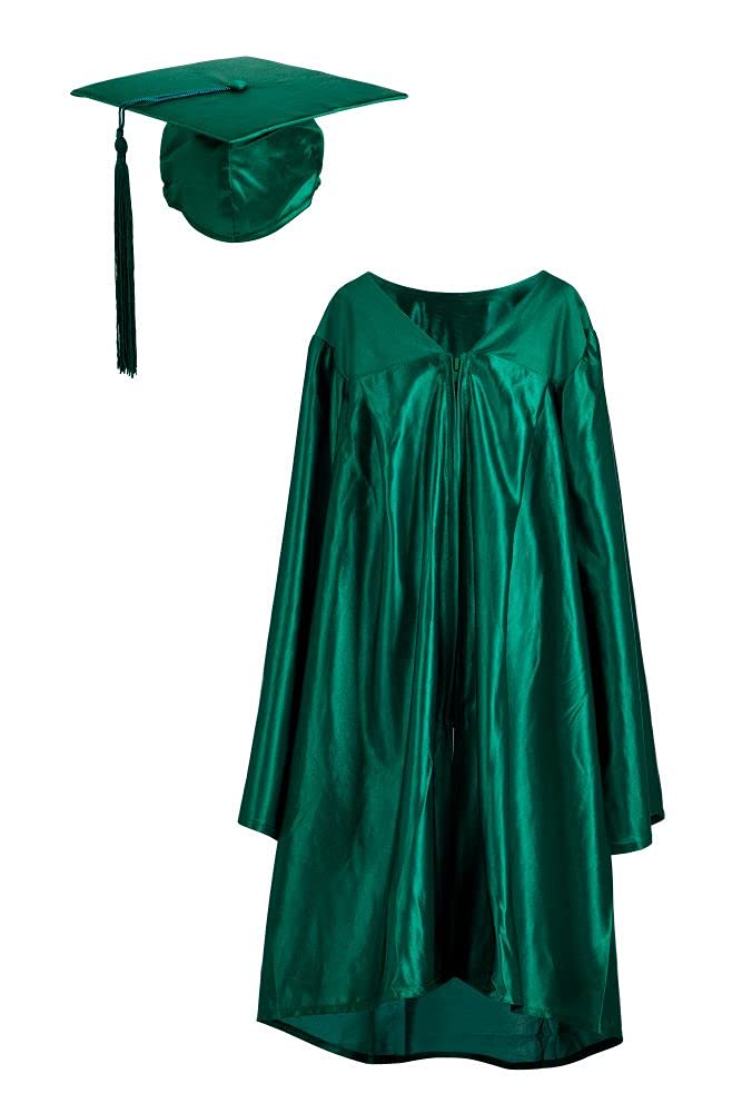 Ashington Ceremonial Gowns Value Graduation Gown and Cap Unisex, Elasticated Mortar board, Emerald Green 100-114cm