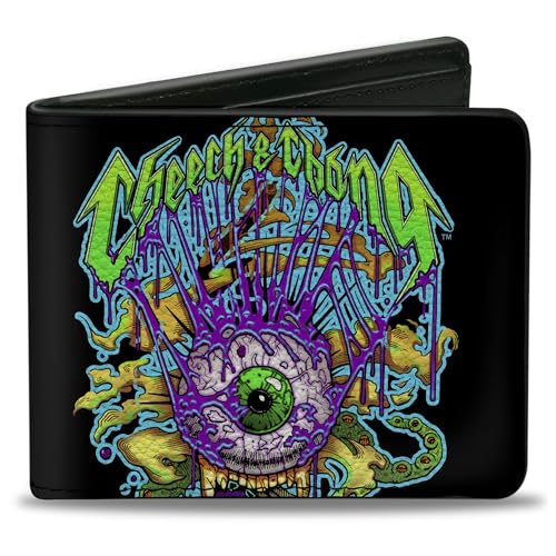 Buckle-Down Men's Cheech & Chong Wallet, Bifold, Earache My Eye Trip Multi Color, Vegan Leather, 4.0