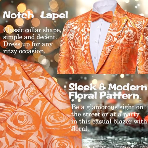 Image of Barry.Wang Mens Floral Blazer Suit Jacket Notched Lapel Casual Sport Coat