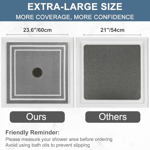 Image of Square Shower Mat Non Slip: 24x24 Inch Extra Large Shower Mats for Inside Shower, Non Slip Shower Mat with Drain Hole in Middle- Anti Slip Shower Floor Mat, Loofah Shower Stall Mats for Elderly