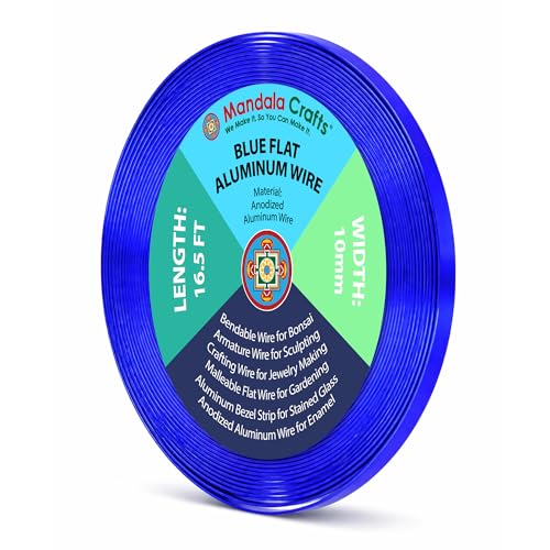 Image of Mandala Crafts 10mm Blue Flat Aluminum Crafting Wire for Sculpting | 16.5 FT, Anodized, Colored, Tarnish Resistant, Bendable, Flexible, for Jewelry Making, Bezel, Bonsai, Armature, Outdoor