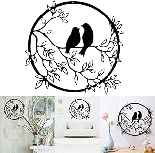 SEAHUI Metal Bird on Branch Garden Ornament Tree Wall Hanging Decorative Wall Art Garden Sign for Indoor Outdoor Home Room Decoration (30x30cm)