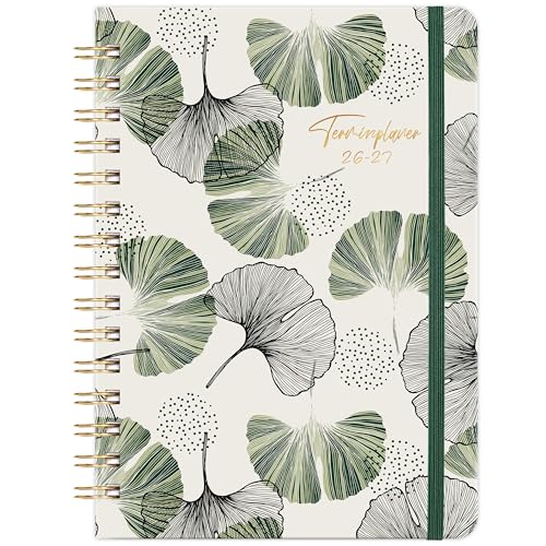 Kalender 2026 2027 - Terminplaner 2026 2027, Wochenplaner a5 von August 2026 - Juli 2027, A5 Terminplaner mit Einstecktasche, 21.4 cm × 14.6 cm, Ginkgo biloba Blätter