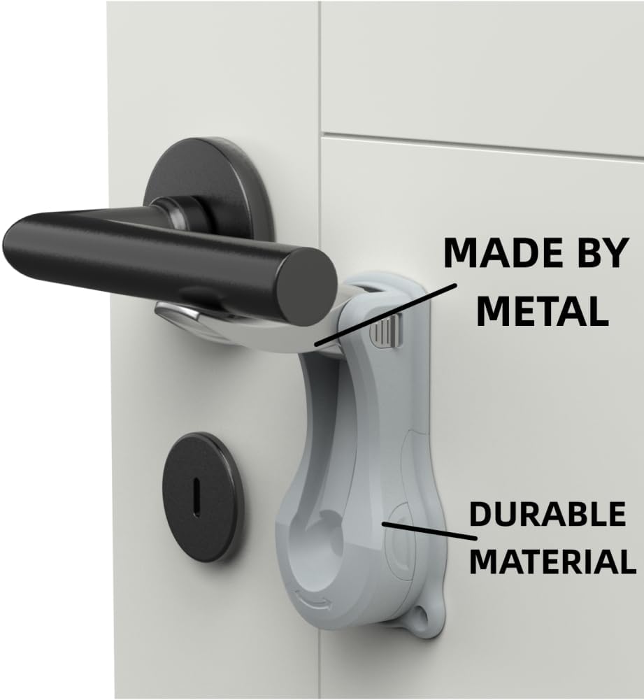 Baby Proof Door Handle Lever Lock Child Proofing Safety Lock for Door Handles Door Lever Lock One Hand Operation Simple Install No Drilling Child Safety Door Handle Lock (Grey, 2 Pack)