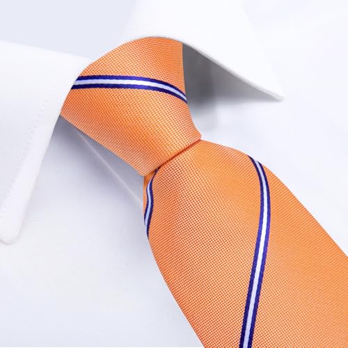 Image of DiBanGu Mens Tie Silk Plaid Striped Necktie and Pocket Square Cufflinks Tie Clip Set with Gift Box Formal Wedding Party