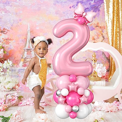 Image of 40 Inch Pink Number 2 Balloon Tower 2nd Birthday Decorations for Girls