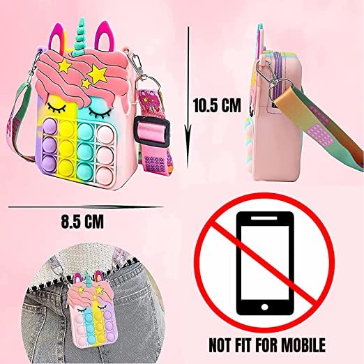 MSGH Pop It Bag Unicorn Shape Sling Bag Crossbody Bag for Kids, Pop It Bag for Girls, Pop It Fidget Toy Shoulder Bag, Fidget Purse for Kids Stress Relief Toys (ULTRA WHITE) 2