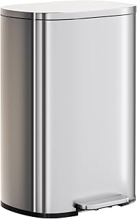 PayLessHere 13 Gallon Stainless Steel Trash Can with Foot Pedal, Soft Close Lid & Inner Bucket - Kitchen Office Recycling Bin