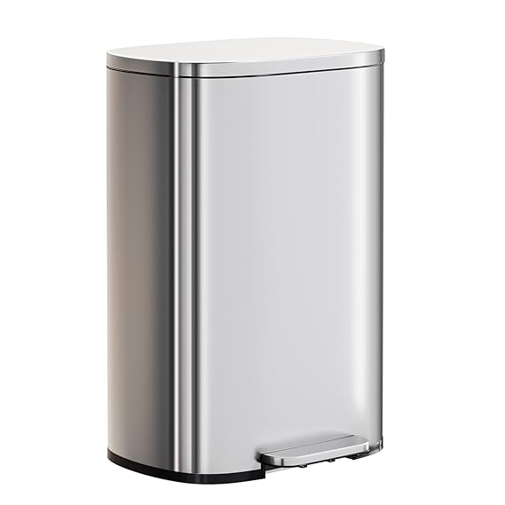 PayLessHere 13 Gallon (50L) in Home Recycling Bin Kitchen Stainless Steel Recycling Bin with Lid Removable Inner Bucket Foot Pedal Soft Close for Office Home Kitchen Garbage Can Trash Bin
