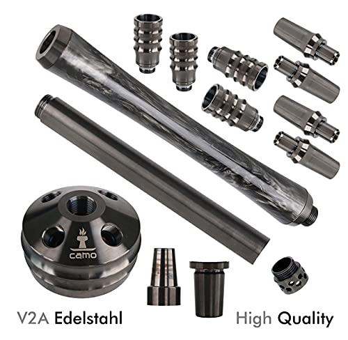 Camo Dignity Shisha Set V2A Edelstahl Schwarz 88 cm Hookah 2020 Wasserpfeife 18/8 Schliff Steinkopfset Molassefänger… – Bild 4