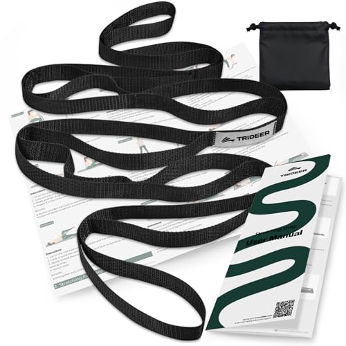 Image of Trideer Stretching Strap with Loops & Leg Lifter, Non-Elastic PT-Style Physical Therapy Strap for Knee Replacement Rehab, Hamstring, Calf & Back Stretcher Mobility, Hip, Shoulder & Yoga