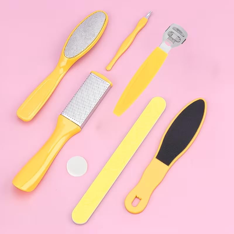 7-in-1 Professional Pedicure Tool Set for Dead Skin Removal and Foot Care - Includes Callus Remover and Foot File for Men and Women, Yellow