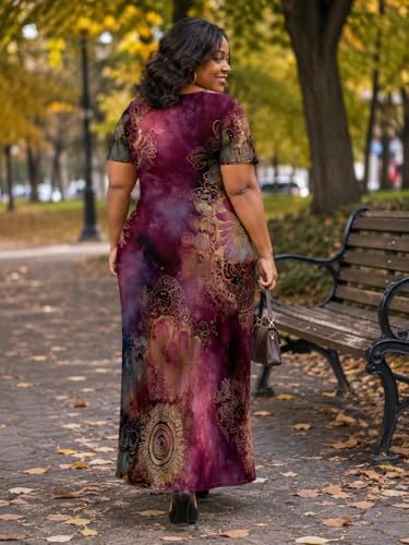 Image of SUZONANA Plus Size Dresses for Women Summer Casual Maxi Dress Short Sleeve Loose Vacation Dress