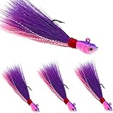 Natufish Bucktail Jigs 3Pcs Hair Jig Lure Hooks,Surf Fishing Hair Swimbait Jig Head Bait for Walleye Striper Saltwater(Pink Purple_1/4oz_3pcs)