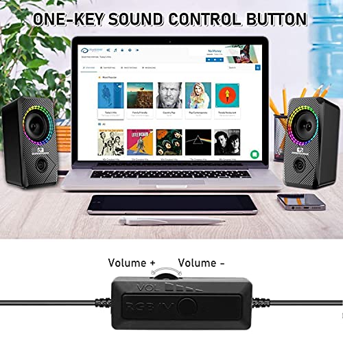 Wired Rgb Computer Speakers,2.0 Channel Pc Stereo Speaker With 6 Colorful Led Modes,Enhanced Sound And Easy-Access Volume Control,Usb Powered Desktop Speakers 3.5Mm Cable For Pcs And Laptops(Black) #TOP4