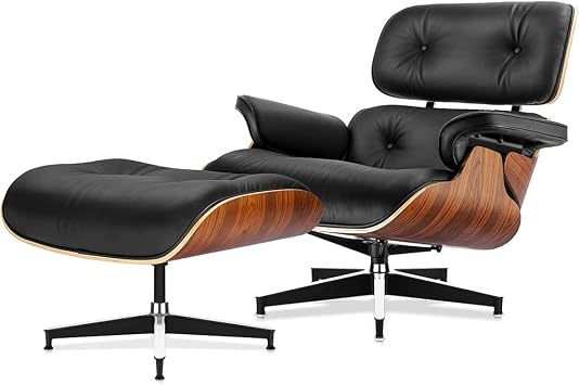 Mid Century Lounge Chair and Ottoman,Chaise Lounge Sofa with Footrest,360 Swivel Chair 15 Tilt Accent Chair Garden Patio Lounge Chair Armchair, Rosewood+Black