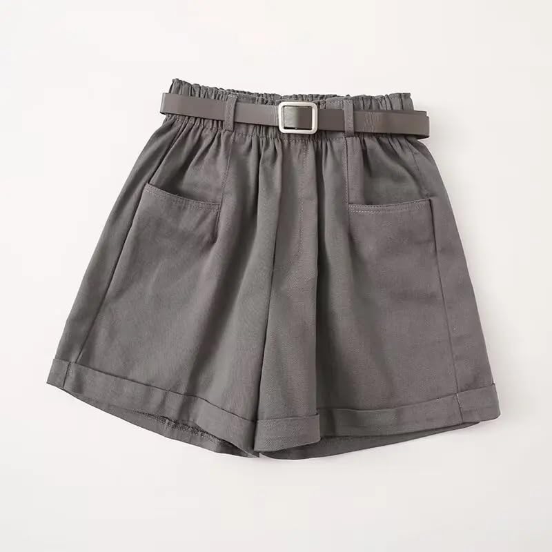 Tangada YU002 - Pantalones cortos de verano para mujer con cinturón y cintura elástica, rosa, L