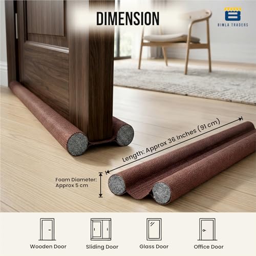 Image of Door Draft Stopper PVC Size 36Inch | Under Door Dust & Noise Blocker | Cold & Heat Insulation Strip | Door Gap Sealer for Home Doors & Windows | Easy Install | Brown | Pack of 2