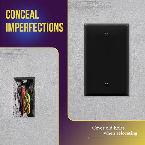 Image of ENERLITES 10 Pack Mid-Size Blank Wall Plate Cover, No Device, 1-Gang, Black | Medium size 4.88 inch x 3.11 inch, cover unused electrical box /outlet /switch, unbreakable polycarbonate, UL-listed, easy to install