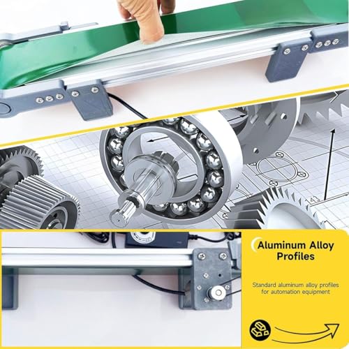 Cinta transportadora pequeña con velocidad ajustable y contador automático, perfecta para experimentos de fricción en laboratorios de ciencias y proyectos educativos