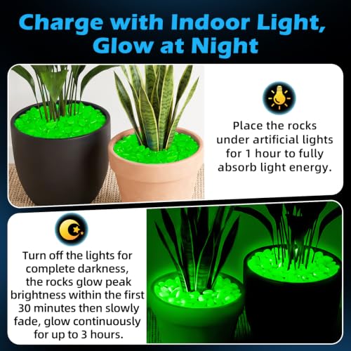Image of NAMTSO Green Glow in the Dark Rocks Outdoor Garden Decor, 200 pcs, 0.95 lbs | Large 0.6 inch-1.1 inch /pc, Resin Glowing Pebbles, Luminous Stones for Landscaping, Patio, Backyard, Lawn, Aquarium & Fish Tank Decor