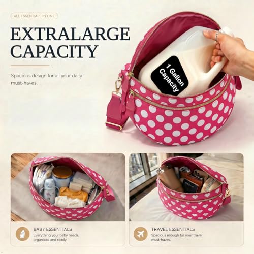 Image of Womens Crossbody Bag, Spacious Nylon Bum Bag Trendy Shoulder Purse with Adjustable Strap Zipped Travel Essentials