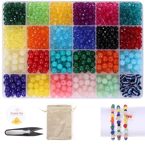 Image of ambitieux DIY Bracelet Making Kit - 24 Colorful Beads, 10m Elastic Thread, Jute Bag, and Cutter - Gift for Girls Birthdays (Crystal with Moon)