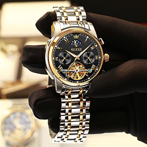 Image of OLEVS Mens Automatic Watches Skeleton Mechanical Self Winding Luxury Fashion Dress Wrist Watch Luminous Waterproof