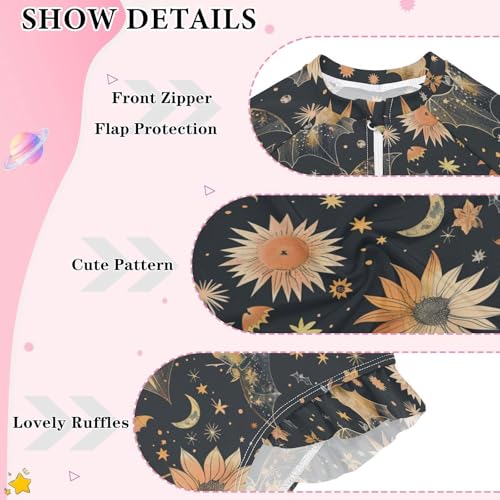 CaTaKu Girls One Piece Swimsuit Halloween Bat Sunflower Toddler Bathing Suit Long Sleeve UPF 50+ Rash Guard Swimwear 3-12Y3