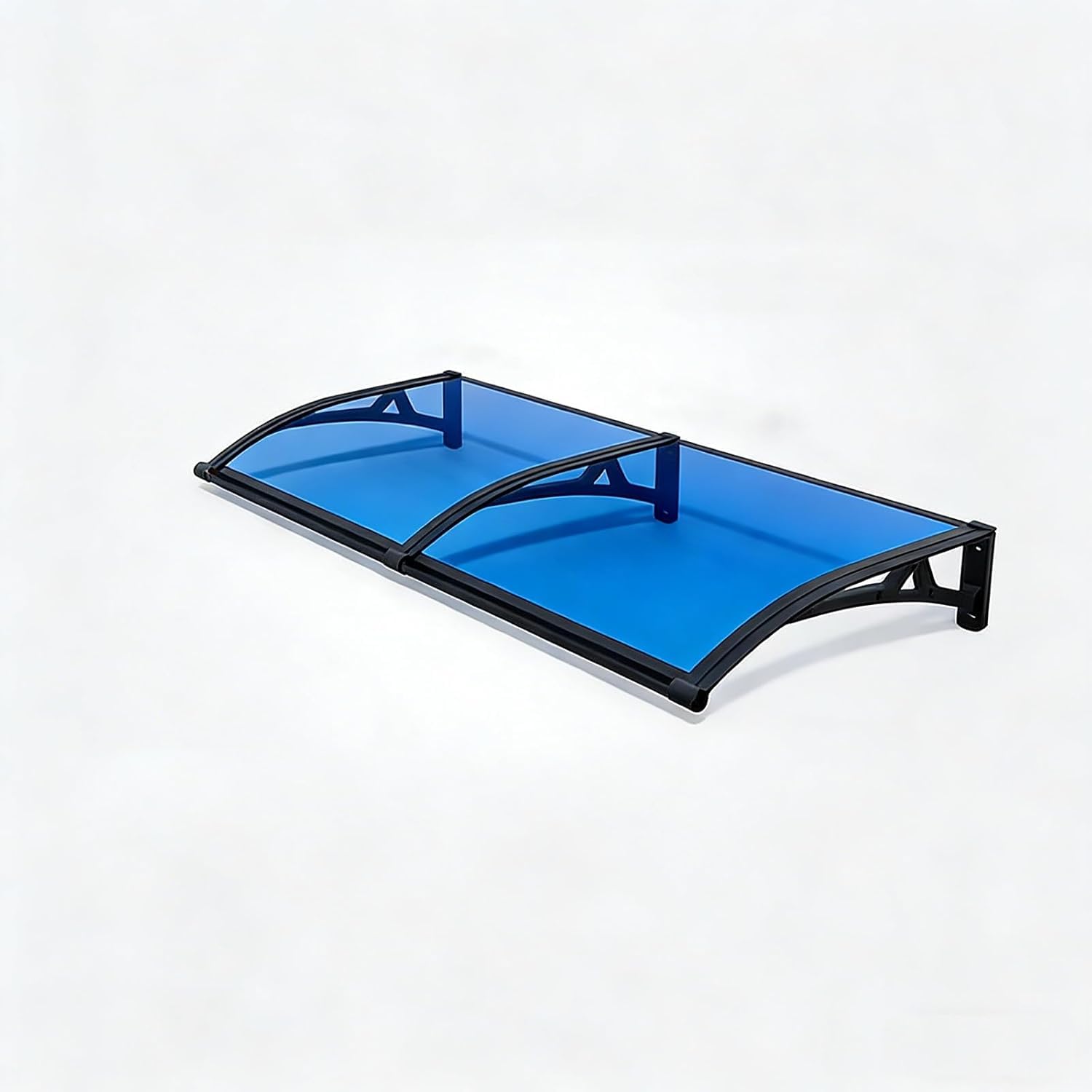 Transparent Front Door Canopy,Curved Window Awning,Sink Polycarbonate Cover,Outdoor Rain Cover,Mute Patio Entry Awning,UV Snow(Size:100x160 cm (39.4 in. x 63.0 in.),Color:Black frame+Blue Shelves)