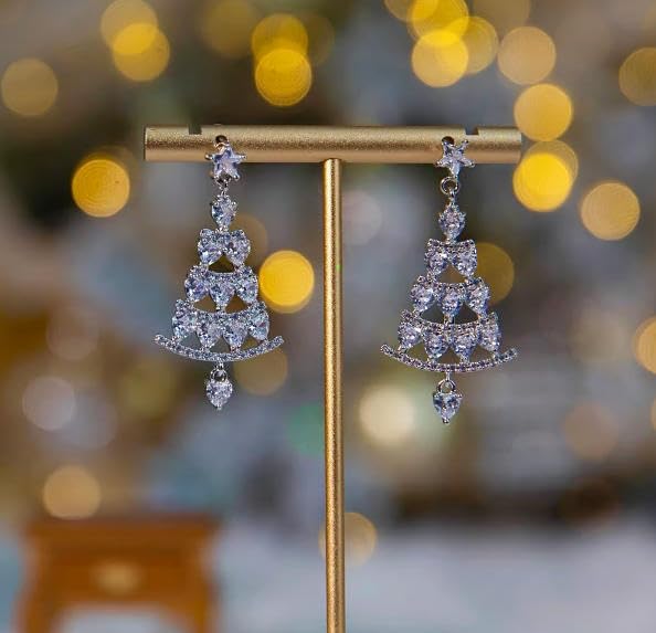 Priormer Tree Earrings, Christmas Sparkly Crystal Dangle Earrings, Cute Christmas Festival Holiday Jewelry Gift4