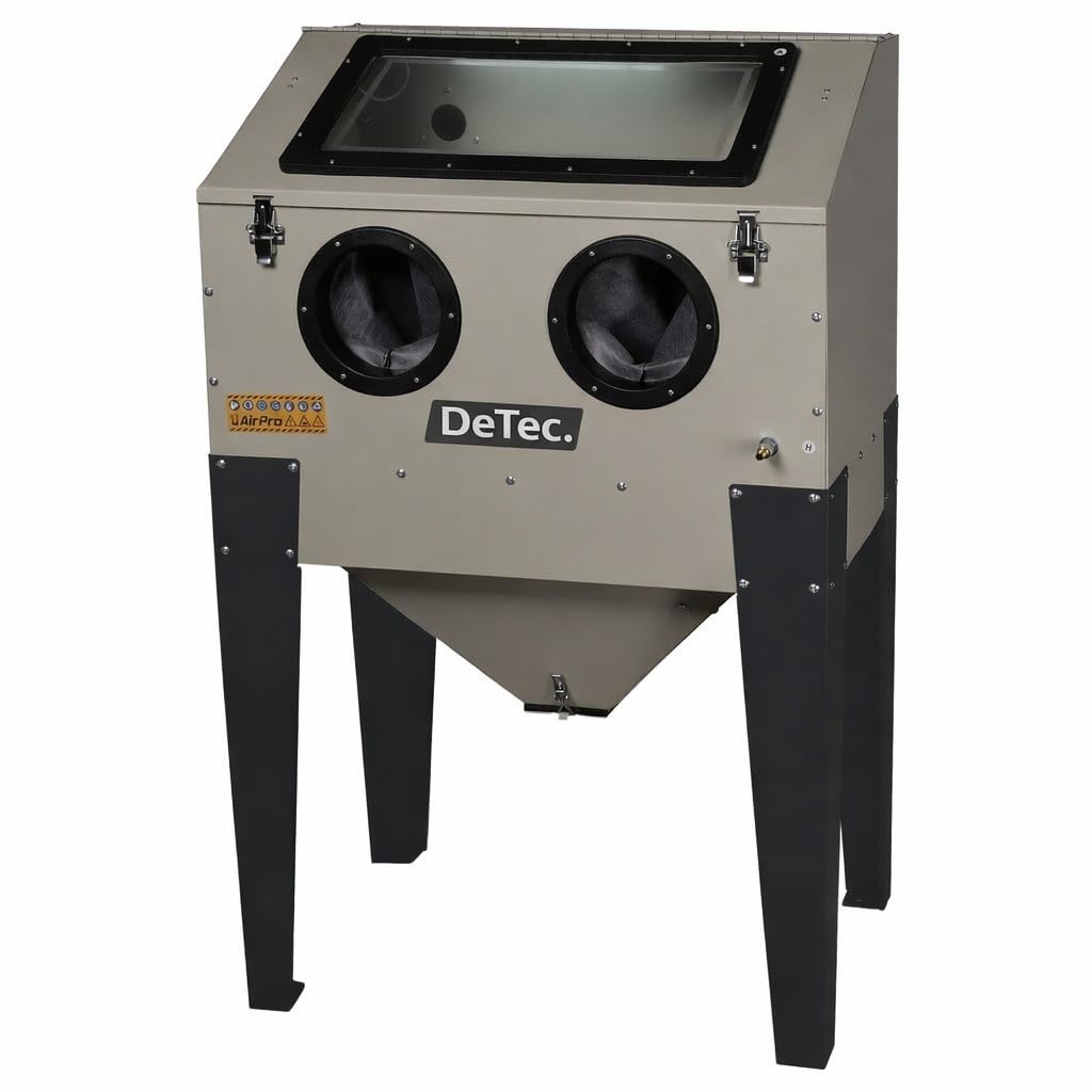DeTec - Cabina de chorro de arena de 220 l para taller y garaje, 4-8 bar, 230 V, con iluminación, guantes y kit de boquillas, cabina de chorro